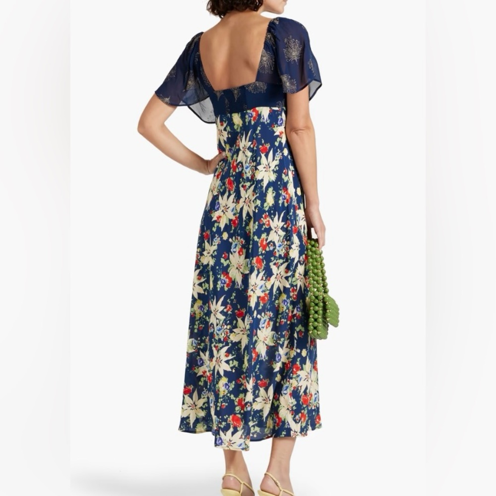 RIXO glittery chiffon and crepe floral dress